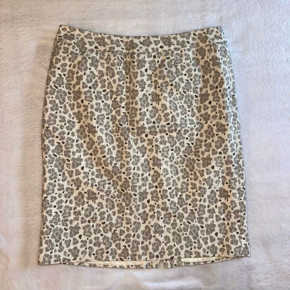 Ann Taylor LOFT Women’s Size 4 Straight Pencil Skirt Cream Gray Cheetah Print